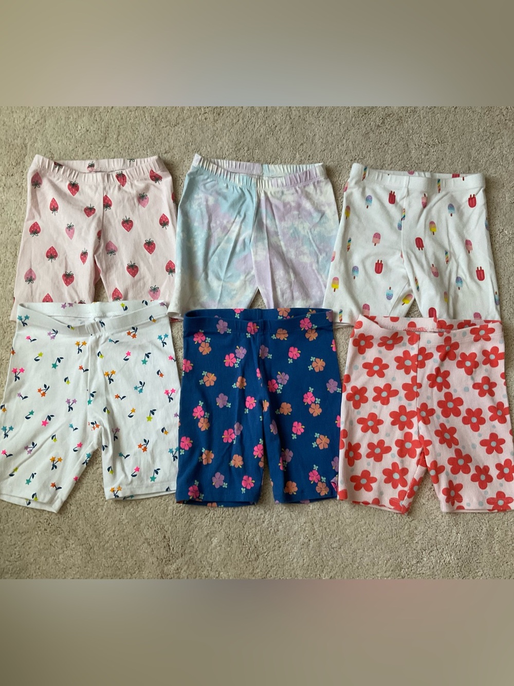 Cat & Jack Pink and Red Floral Bike Shorts - Girls, 6 pieces